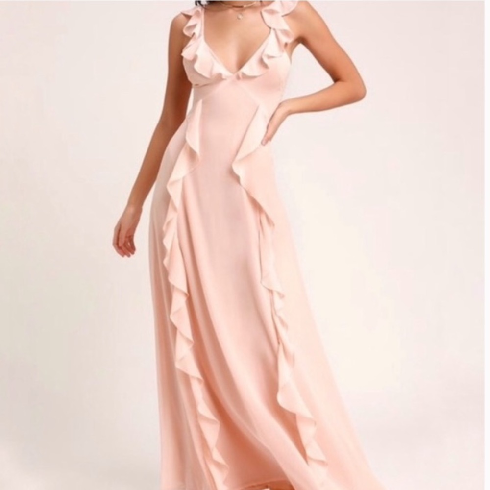 NWT Lulus rose peach pink ruffled long dress